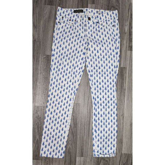 J. Crew Womens Size 25 Ankle Toothpick Skinny Blue White Geometric Denim Jeans - Picture 1 of 11